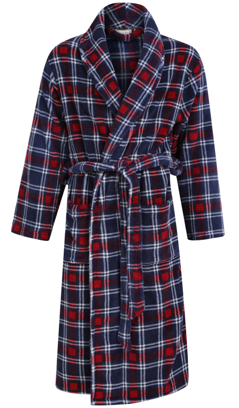 Walker Reid Mens Navy Checked Housecoat